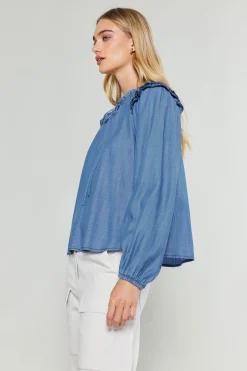 Chambray Picot Stitched Blouse