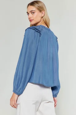 Chambray Picot Stitched Blouse