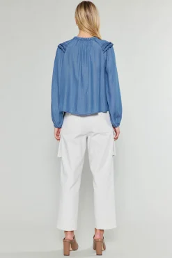 Chambray Picot Stitched Blouse