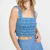 Chambray Smocked Crop Top