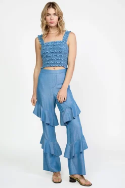 Chambray Smocked Crop Top