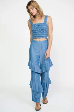 Chambray Smocked Crop Top