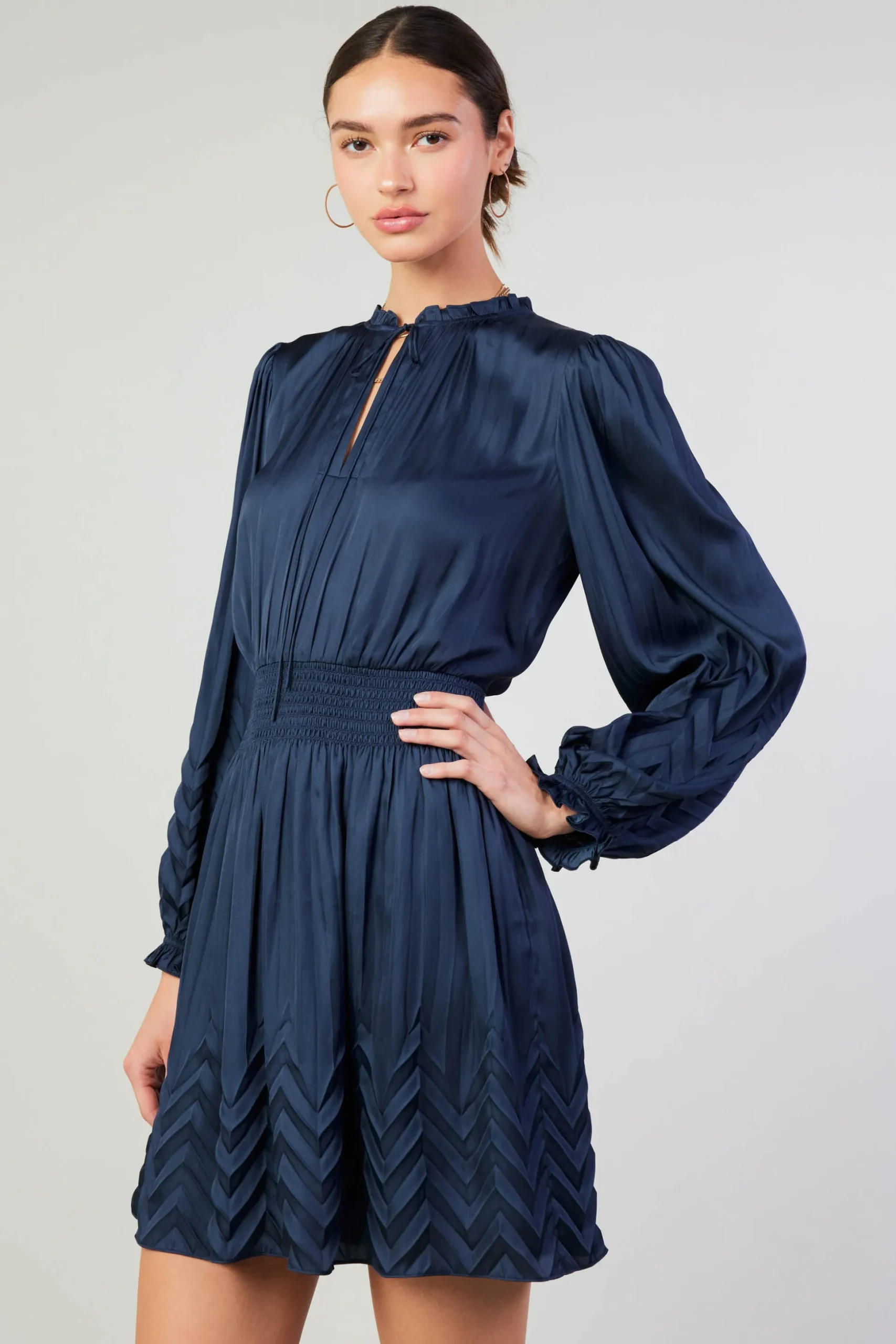 Chevron Pleat Mini Dress