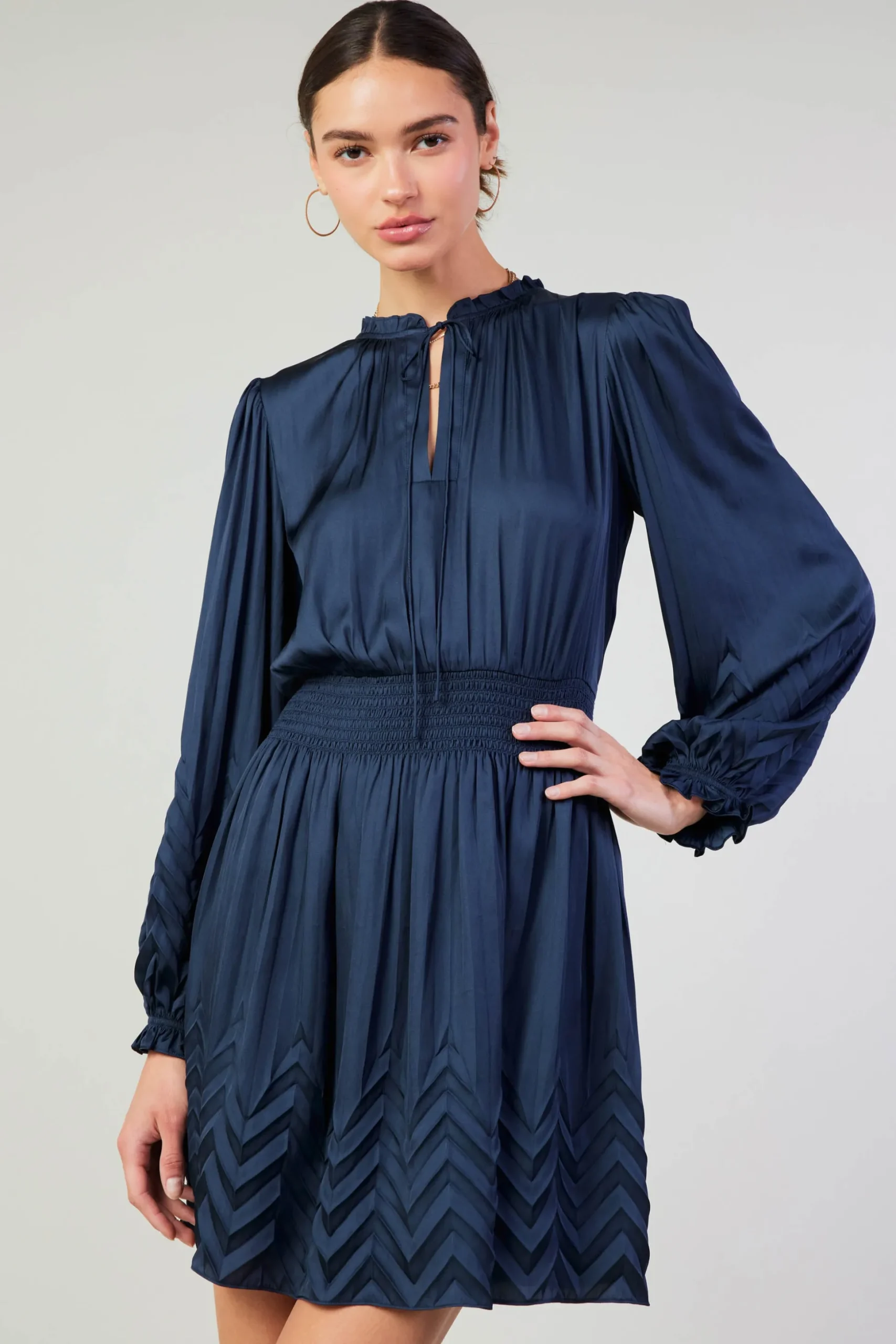 Chevron Pleat Mini Dress