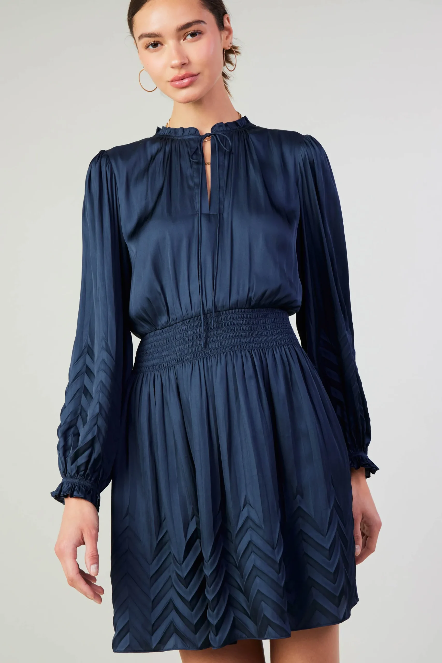 Chevron Pleat Mini Dress