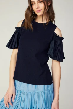 Cold Shoulder Pleated Top