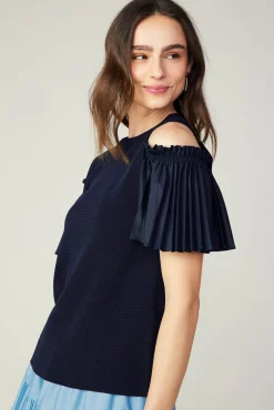 Cold Shoulder Pleated Top