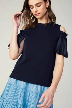 Cold Shoulder Pleated Top