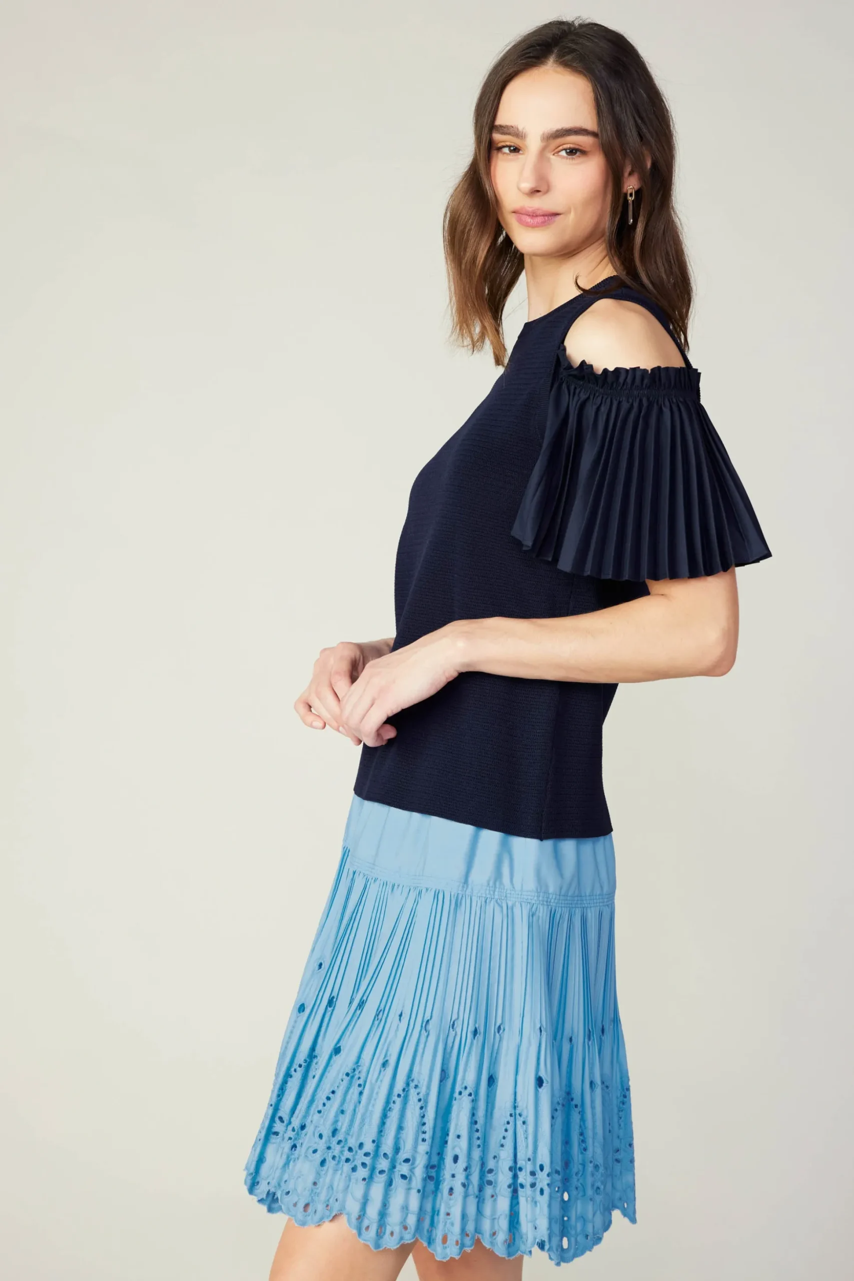 Cold Shoulder Pleated Top