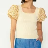 Constrast Puff Sleeve Sweater Top