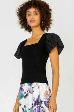 Constrast Puff Sleeve Sweater Top