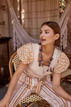 Constrast Puff Sleeve Sweater Top