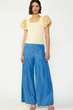 Constrast Puff Sleeve Sweater Top