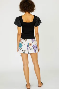 Constrast Puff Sleeve Sweater Top