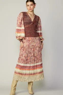 Contrast Sleeve Border Print Sweater