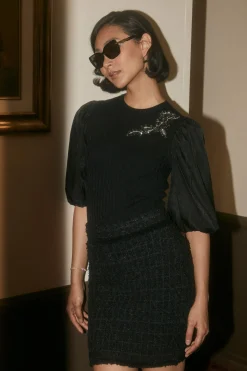 Contrast Sleeve Knit Blouse