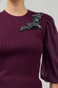 Contrast Sleeve Knit Blouse