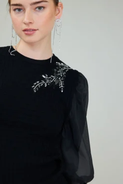 Contrast Sleeve Knit Blouse