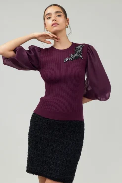 Contrast Sleeve Knit Blouse