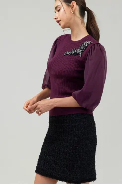 Contrast Sleeve Knit Blouse