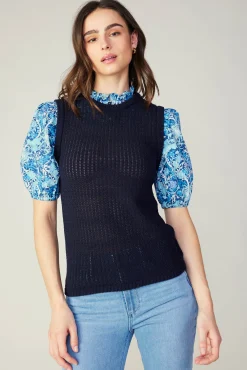 Contrast Sleeve Knit Top