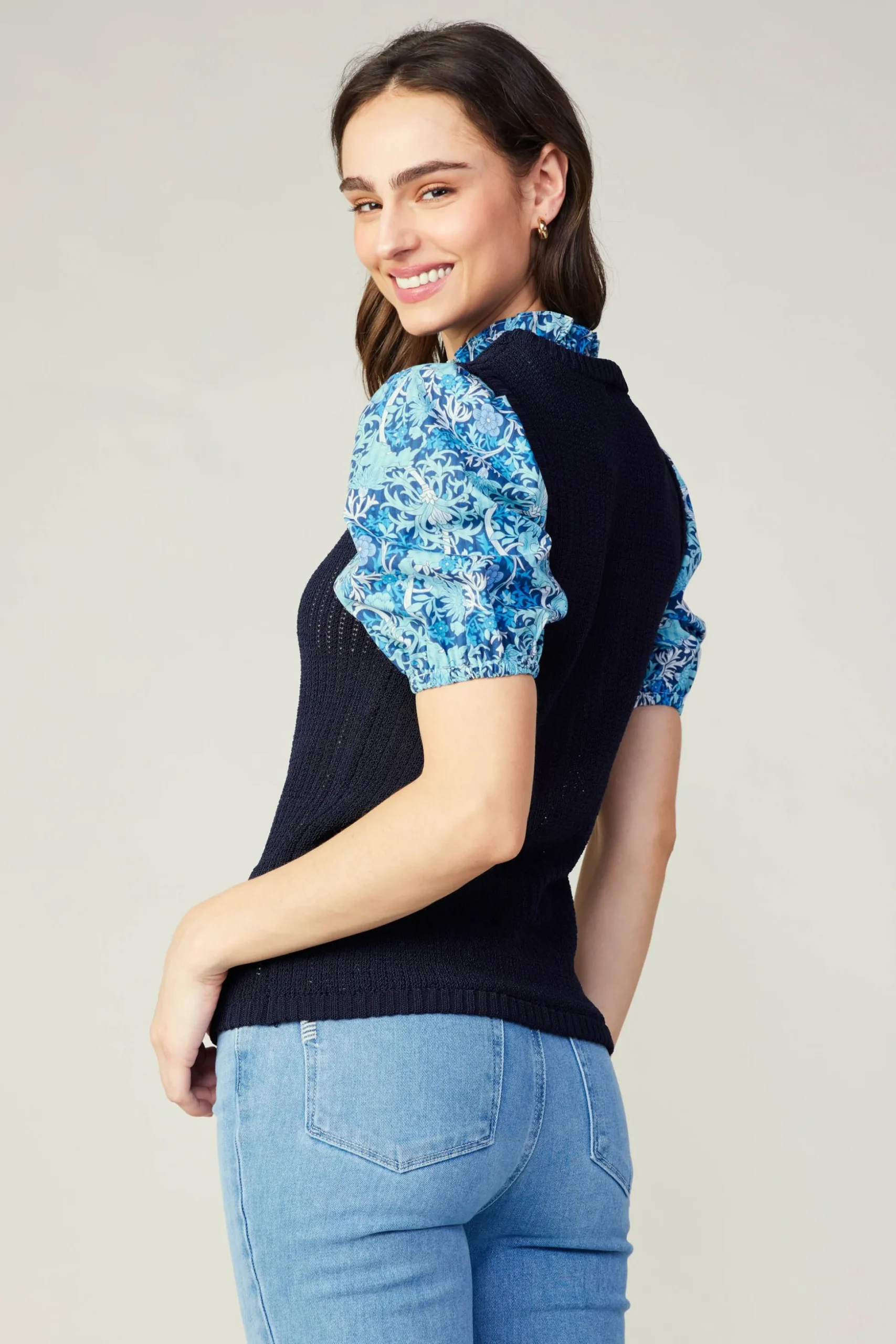 Contrast Sleeve Knit Top