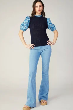 Contrast Sleeve Knit Top