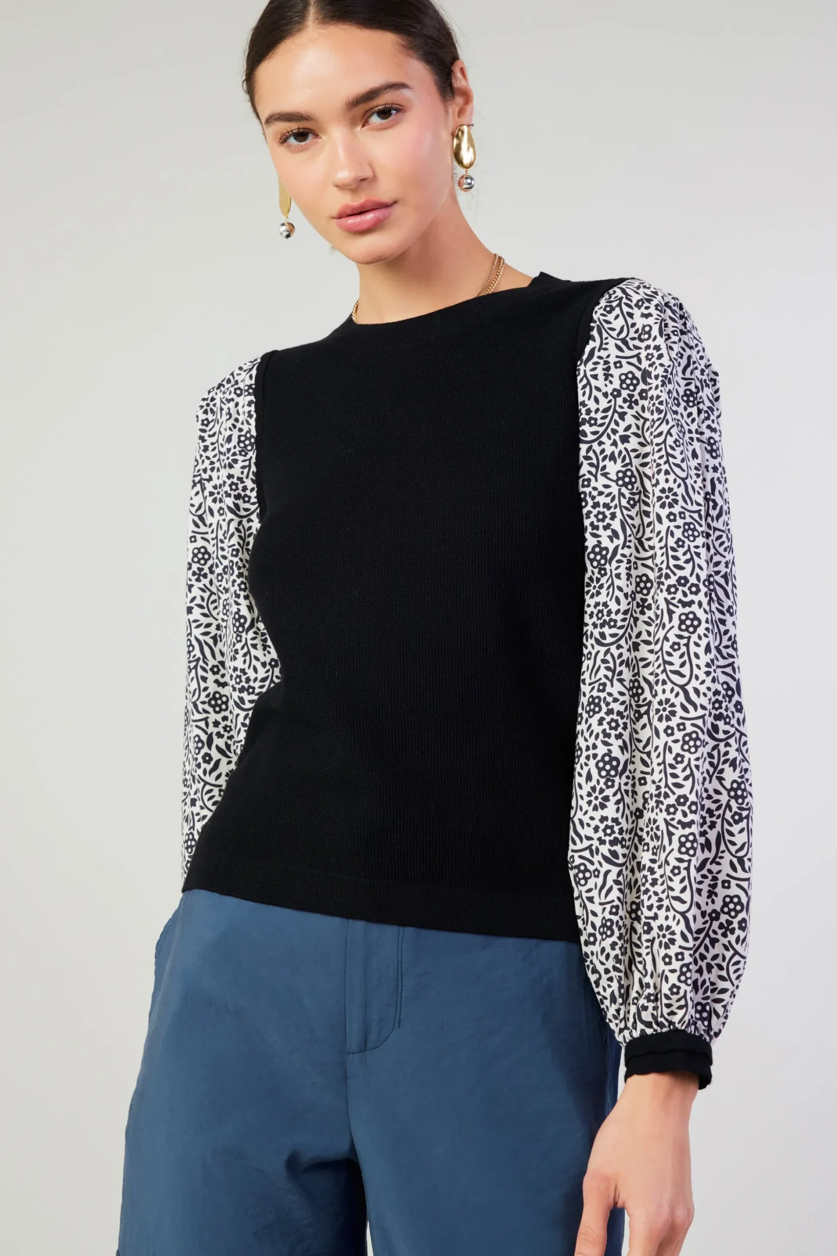 Contrast Sleeve Sweater Top