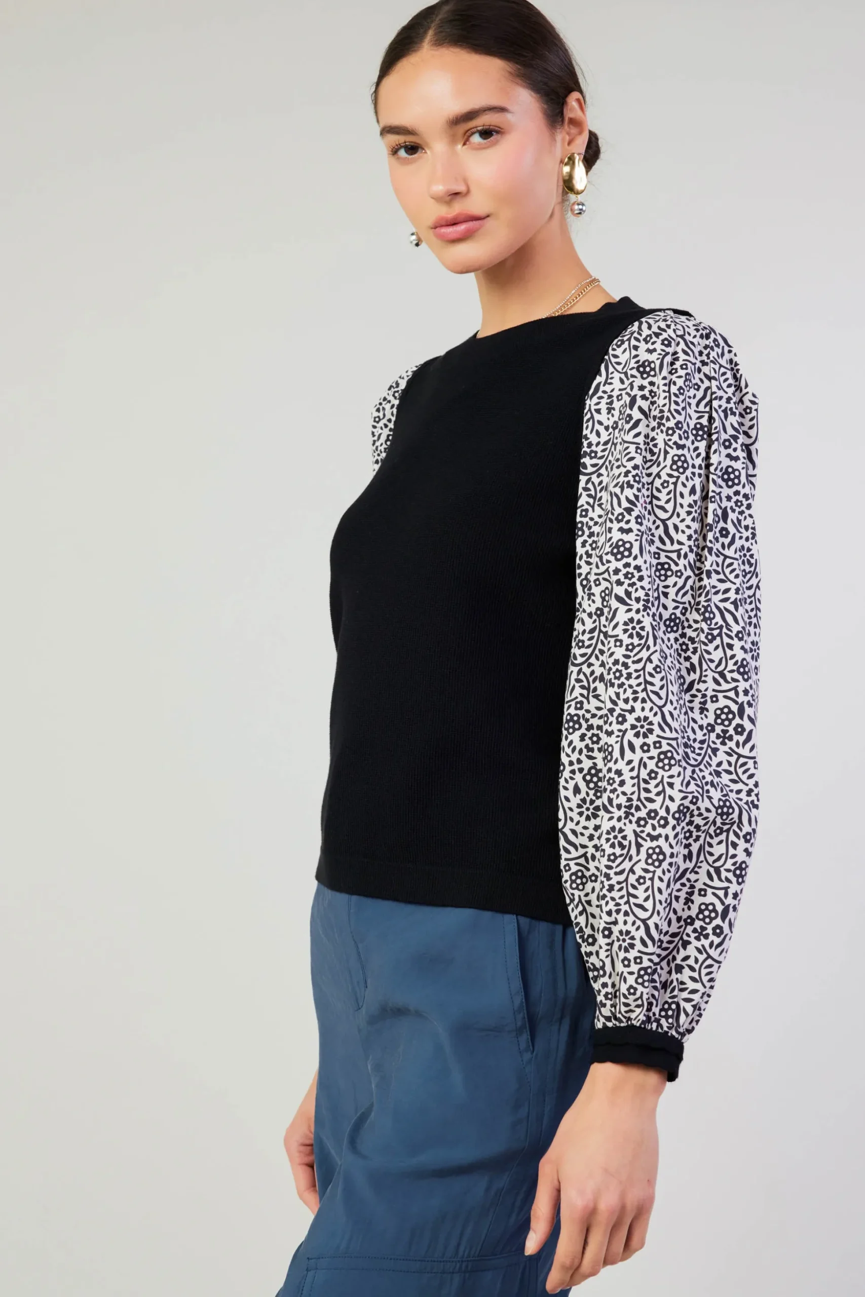 Contrast Sleeve Sweater Top