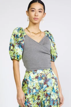 Contrast Sleeve Sweetheart Top