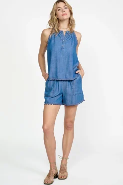 Contrast Trim Chambray Tank