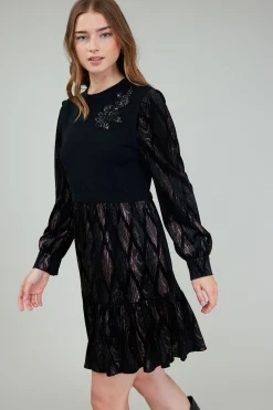 Contrast Velvet Foil Mini Dress