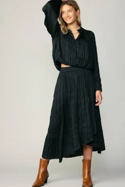 Crinkle Plisse Midi Skirt