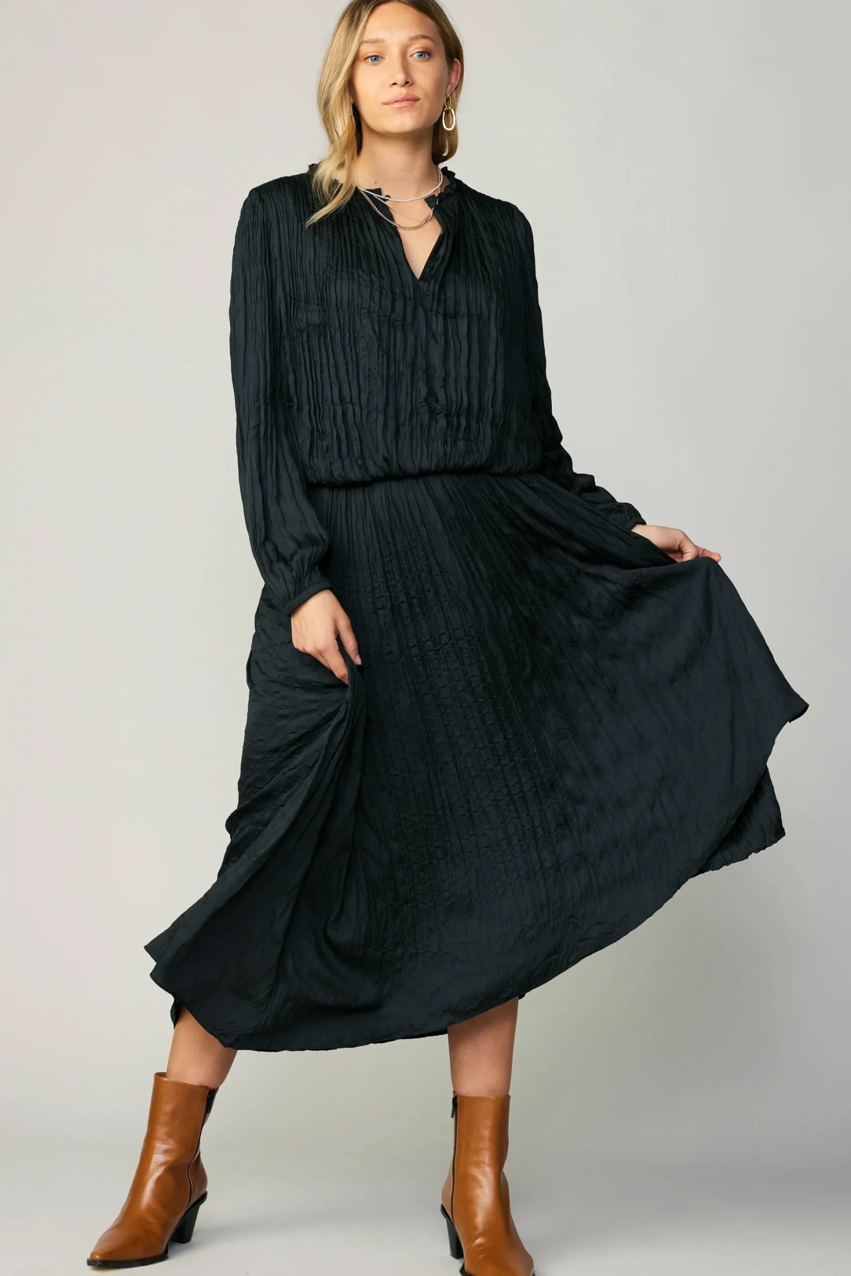 Crinkle Plisse Midi Skirt