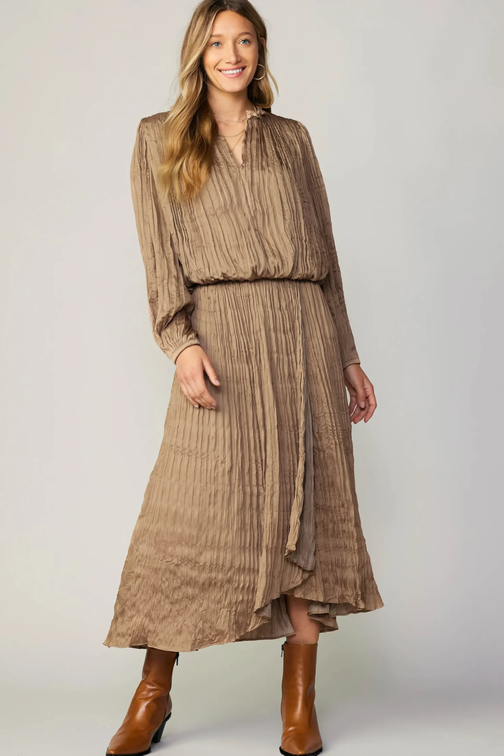 Crinkle Plisse Midi Skirt