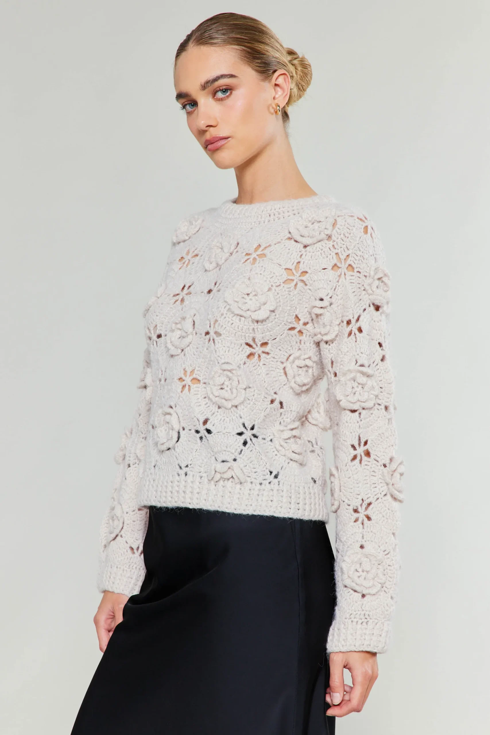 3D Floral Crochet Sweater