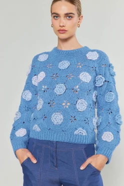 3D Floral Crochet Sweater