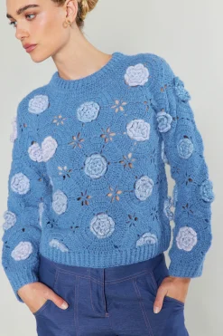 3D Floral Crochet Sweater
