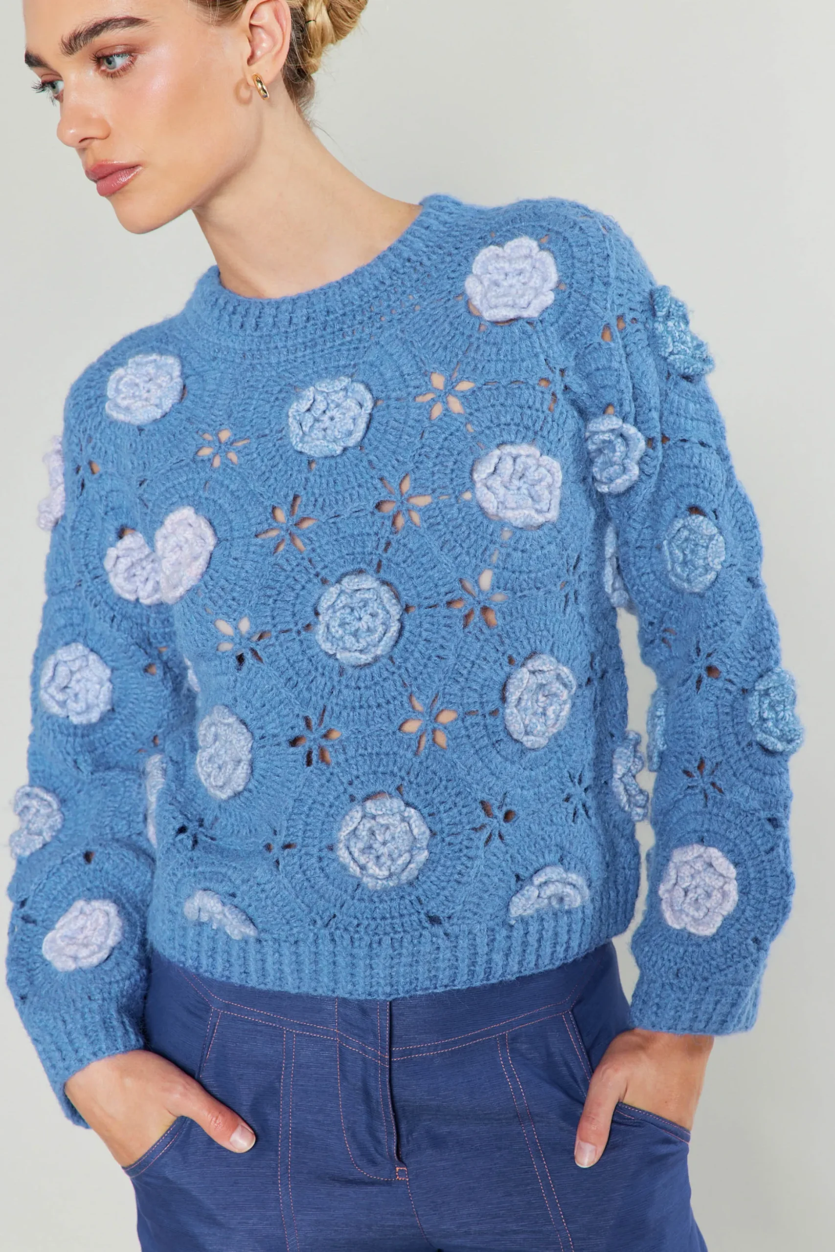 3D Floral Crochet Sweater