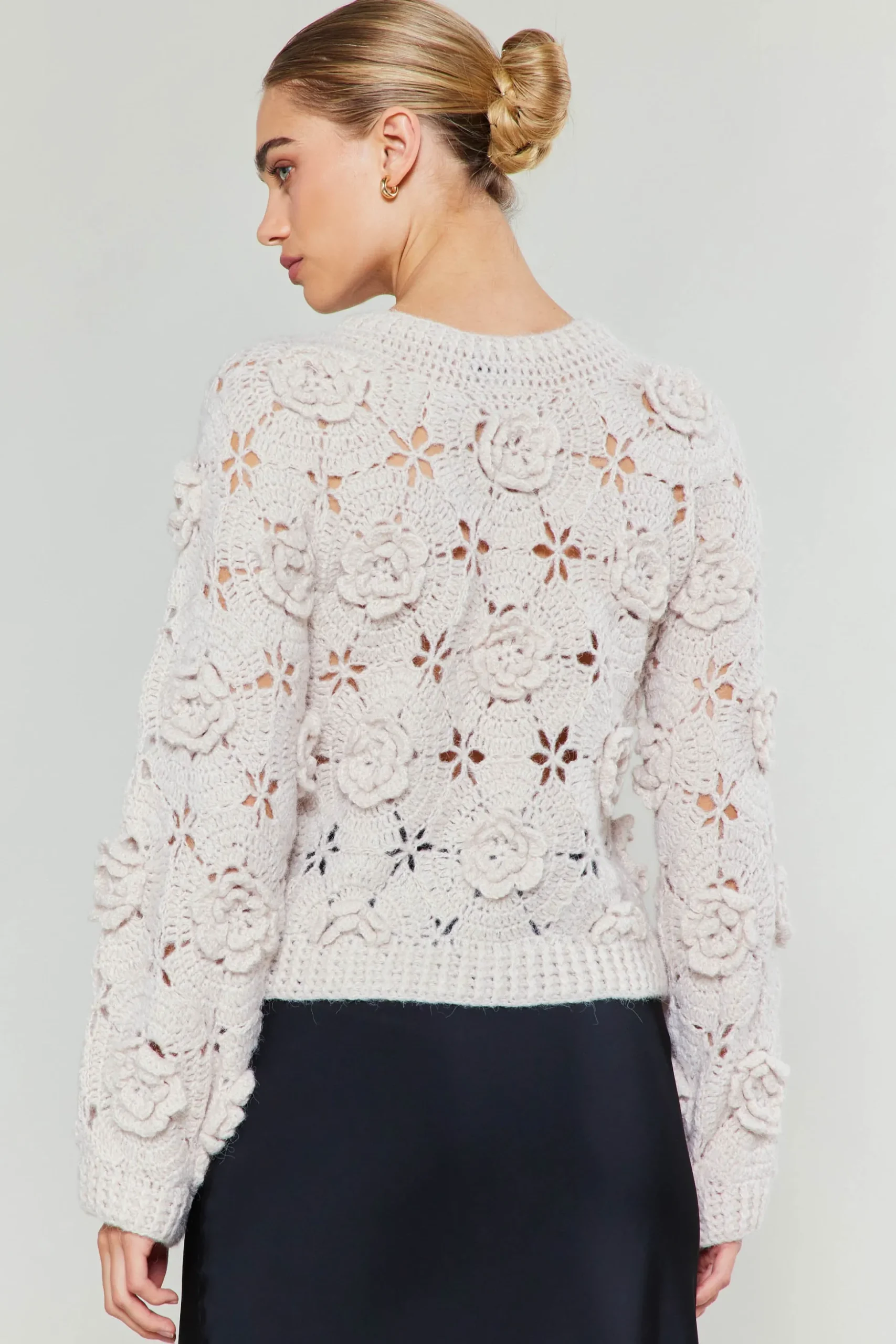 3D Floral Crochet Sweater