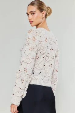 3D Floral Crochet Sweater