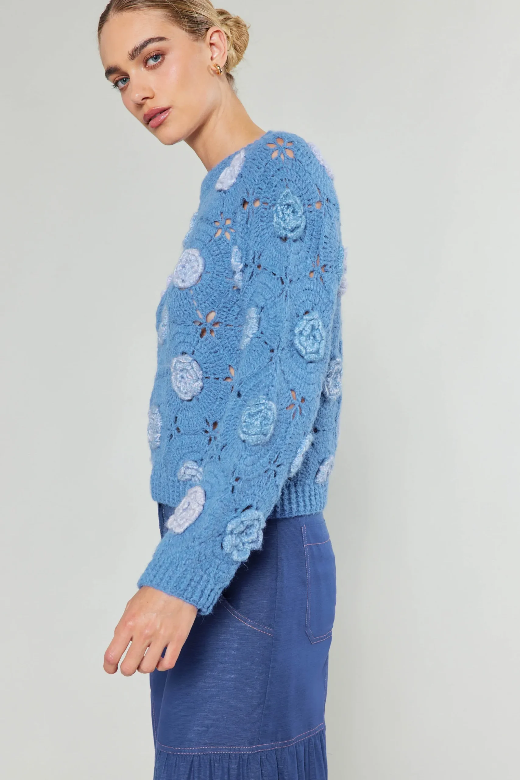 3D Floral Crochet Sweater