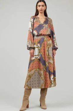 Damask Patterned Midi Skirt