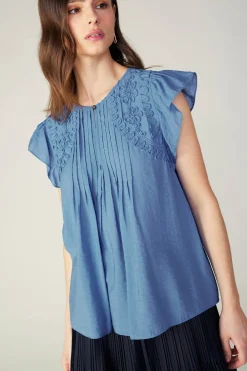 Embroidered Cap Sleeve Top