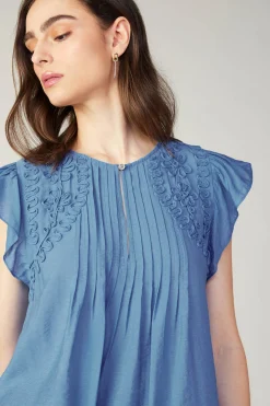 Embroidered Cap Sleeve Top