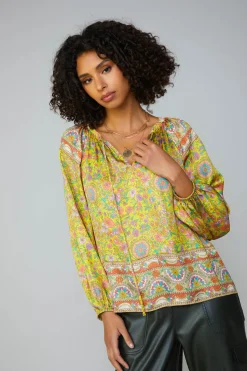 Floral Border Print Raglan Blouse