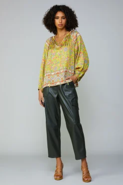 Floral Border Print Raglan Blouse