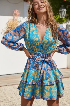 Floral Colorblock Surplice Mini Dress