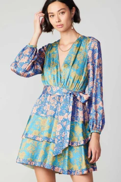 Floral Colorblock Surplice Mini Dress