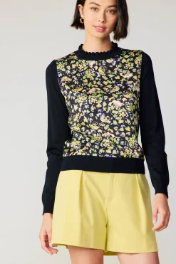 Floral Contrast Panel Sweater